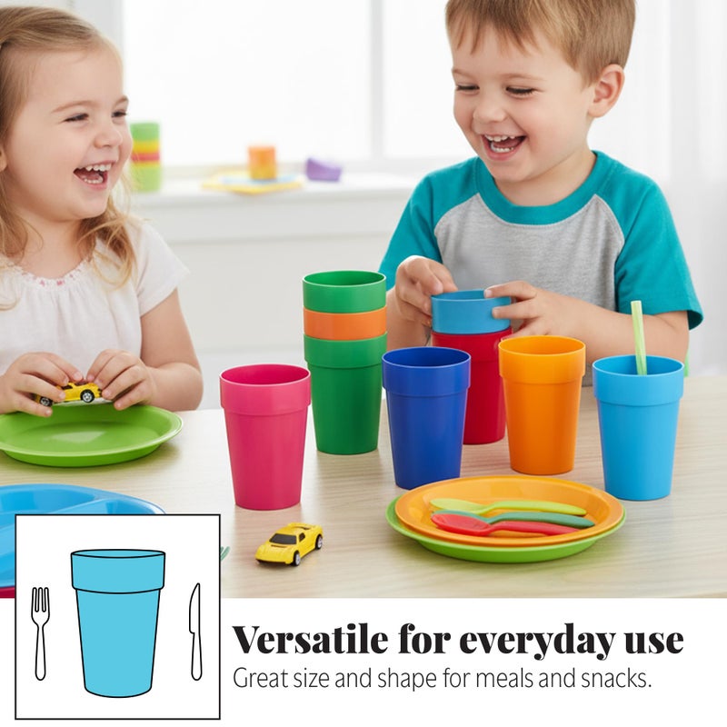 US Acrylic Spectrum Unbreakable Plastic 10 ounce Stackable Juice Tumblers in 8 Assorted Colors | Set of 16 Kids Drinking Cups | Reusable, BPA-free, Made in the USA, Top-rack Dishwasher Safe - Image 2